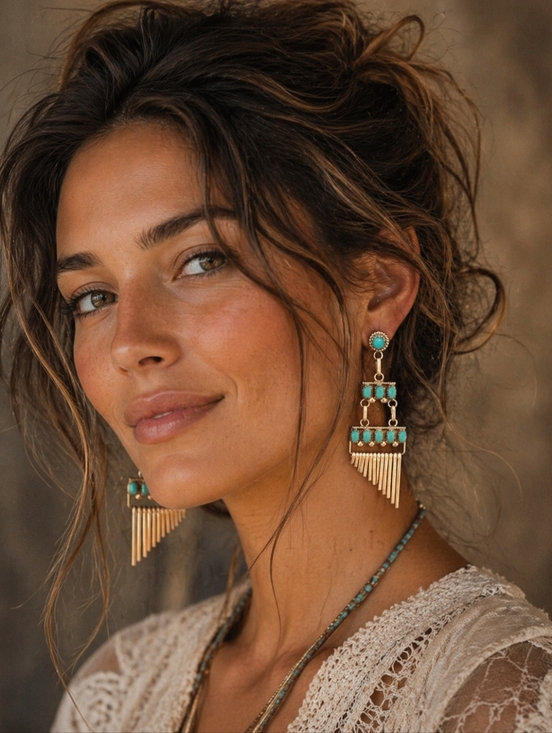 Jewelry - Zuni Turquoise  Boho Earrings Silver-signed Southwestern Native American